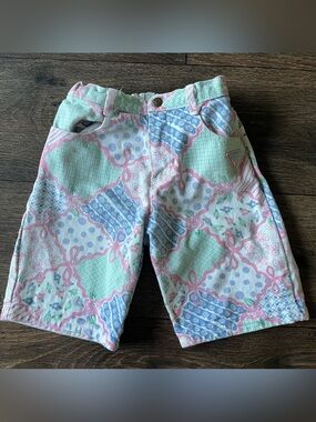 Vintage baby guess pink floral ribbon bow denim Jean shorts 6XY boho cottagecore